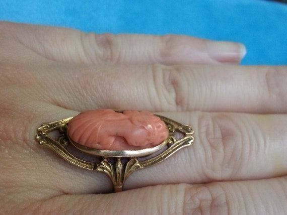 Lovely antique 10k-14k gold cameo ring, genuine c… - image 9