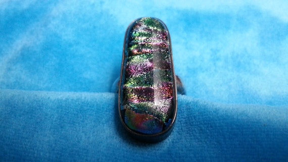 Beautiful sterling silver dichroic glass ring, ir… - image 3