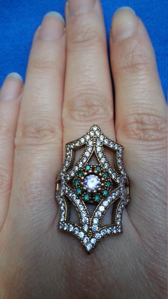 Impressive statement ring, sterling silver and br… - image 1