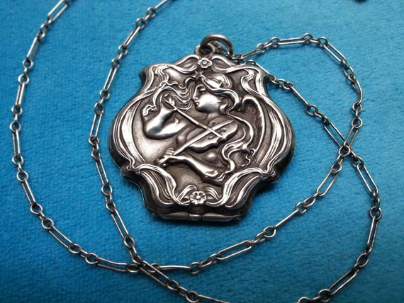 Ultra rare sterling silver antique Art Nouveau lo… - image 4