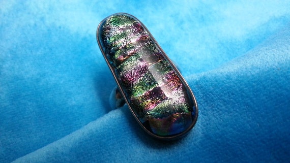 Beautiful sterling silver dichroic glass ring, ir… - image 4