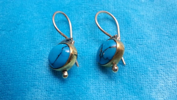 Lovely Sterling silver and 22k gold turquoise ear… - image 2