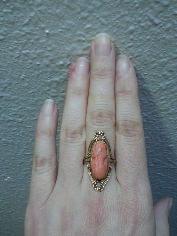 Lovely antique 10k-14k gold cameo ring, genuine c… - image 2