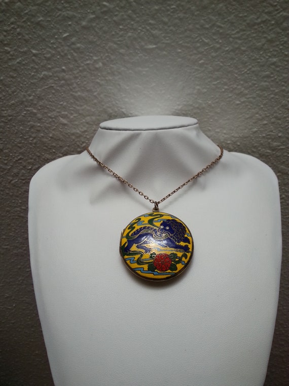 Auspicious Chinese enamel puffy locket pendant, 1… - image 8