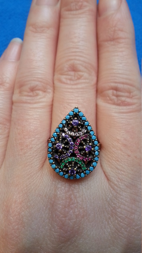 Delightful sterling ruby teardrop ring, sparkling… - image 4