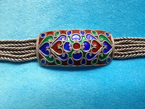 Beautiful sterling silver enamel vintage bracelet… - image 2