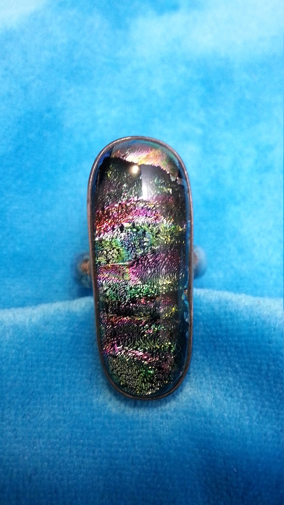 Beautiful sterling silver dichroic glass ring, ir… - image 7