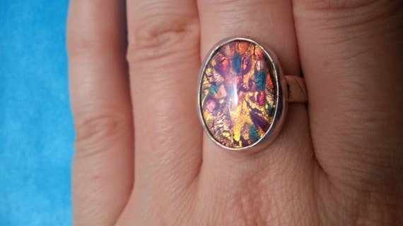 Bold sterling silver ring, iridescent dragon's br… - image 7