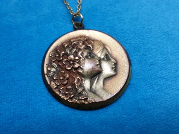 Rare Edwardian/Art Nouveau gold-filed pendant, lo… - image 3