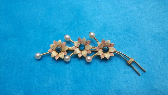 Lovely 12k gold-plated Van Dell brooch, cultured … - image 3