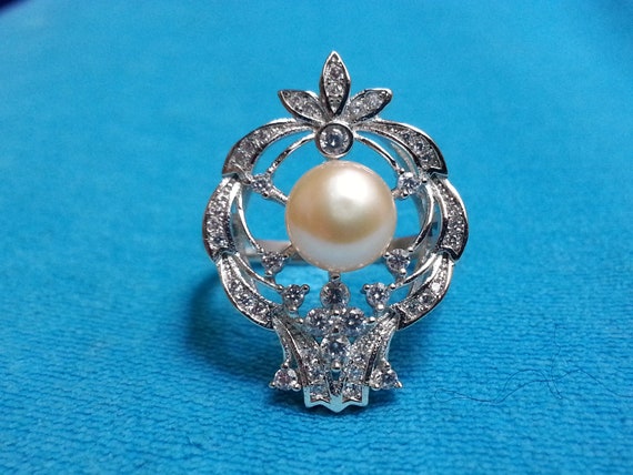 Beautiful sterling silver pearl flower ring, crow… - image 8