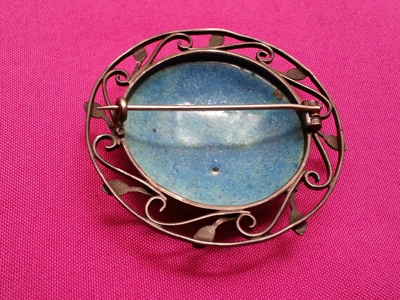 Antique silver enamel vintage brooch, flower- or … - image 8