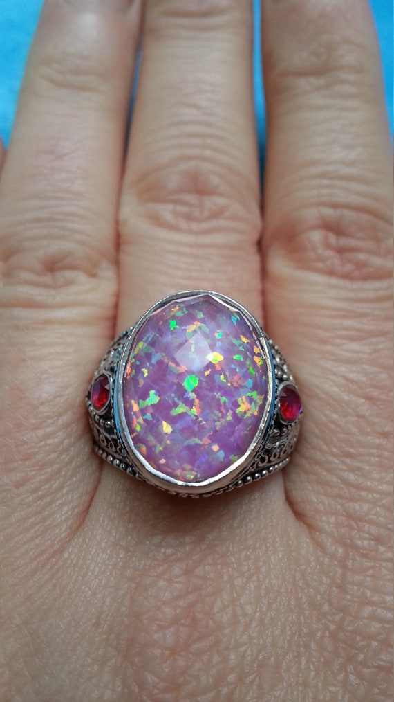 Spectacular sterling silver opal ring, Sajen styl… - image 3