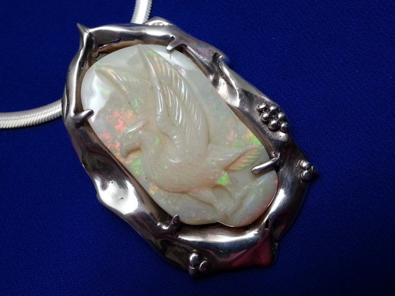 Unique sterling silver opal vintage signed pendan… - image 6