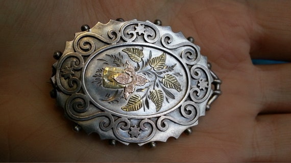 Beautiful Victorian silver gold brooch, aesthetic… - image 6