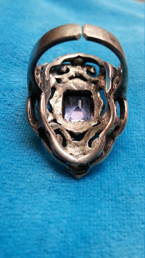 Sterling silver marcasite amethyst ring, statemen… - image 9