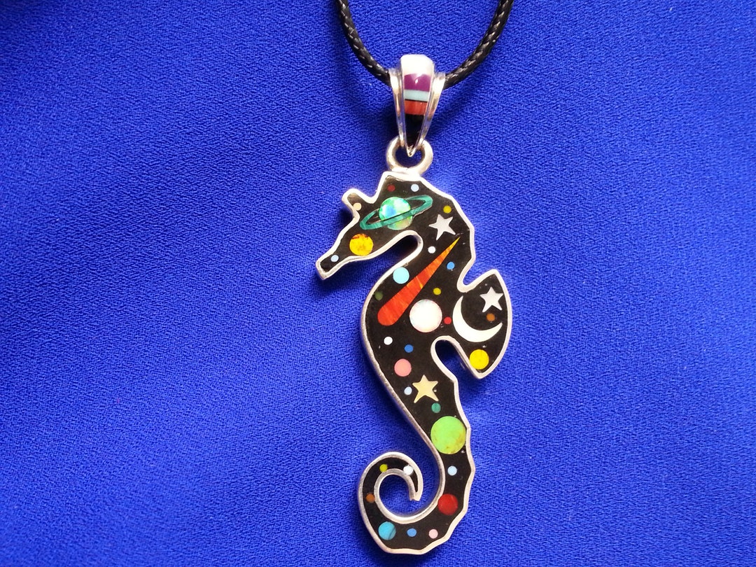 Beautiful Sterling Silver Double-sided Seahorse Pendant, Cosmic Moon ...
