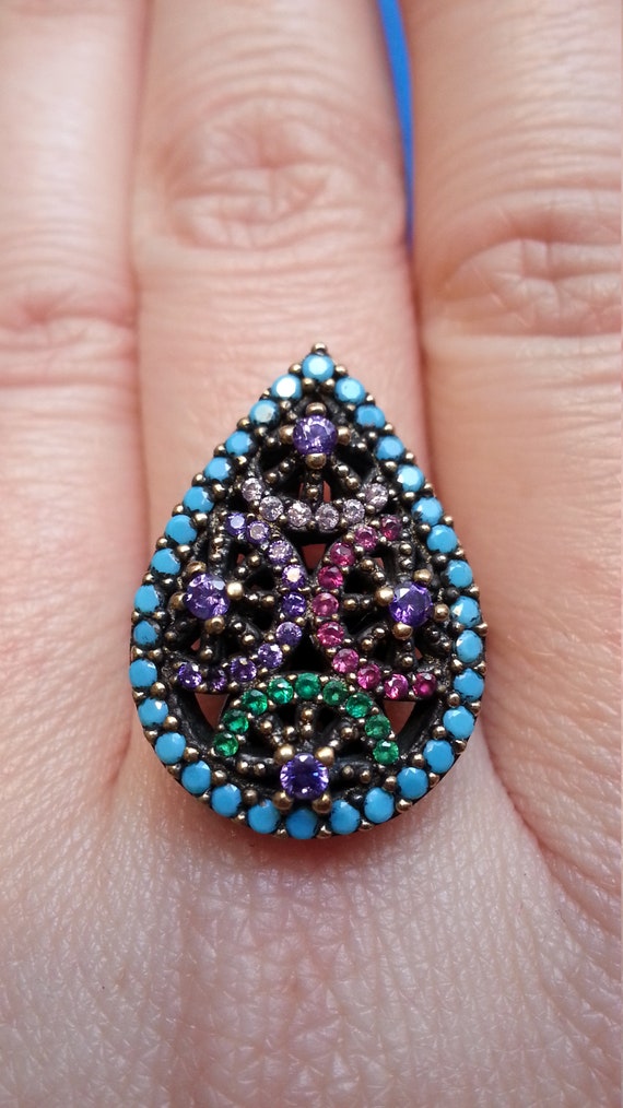 Delightful sterling ruby teardrop ring, sparkling… - image 8