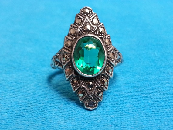 Beautiful sterling silver marcasite vintage ring,… - image 8