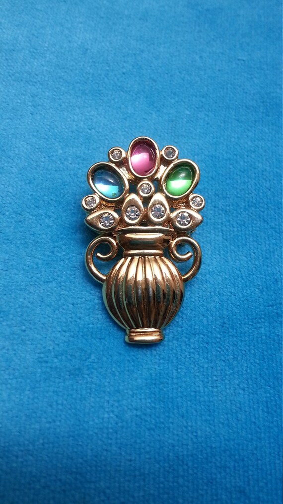 Beautiful vintage flower vase brooch and pendant,… - image 1
