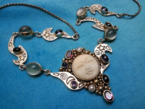 Sterling silver Mystical Madness necklace, moon g… - image 2