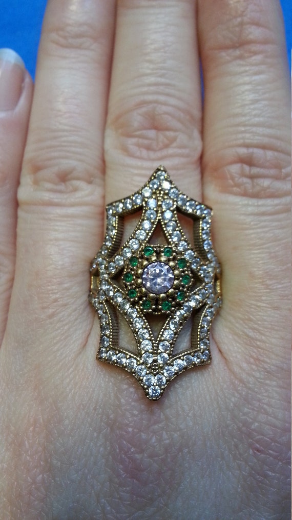 Impressive statement ring, sterling silver and br… - image 8