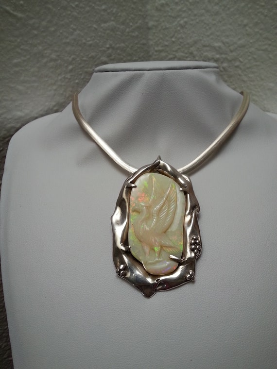 Unique sterling silver opal vintage signed pendan… - image 8