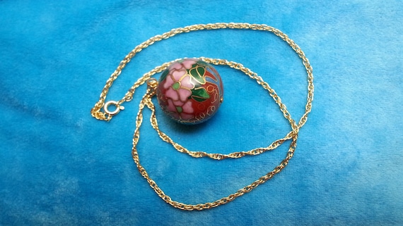 Chinese enamel ball pendant on gold-plated woven … - image 8