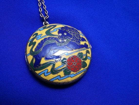 Auspicious Chinese enamel puffy locket pendant, 1… - image 1