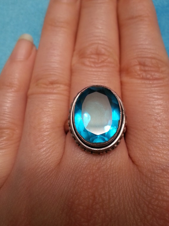 Lovely silver statement ring, blue topaz-like vib… - image 8