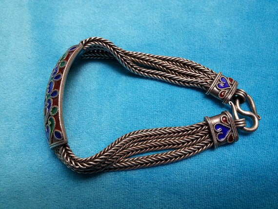 Beautiful sterling silver enamel vintage bracelet… - image 8