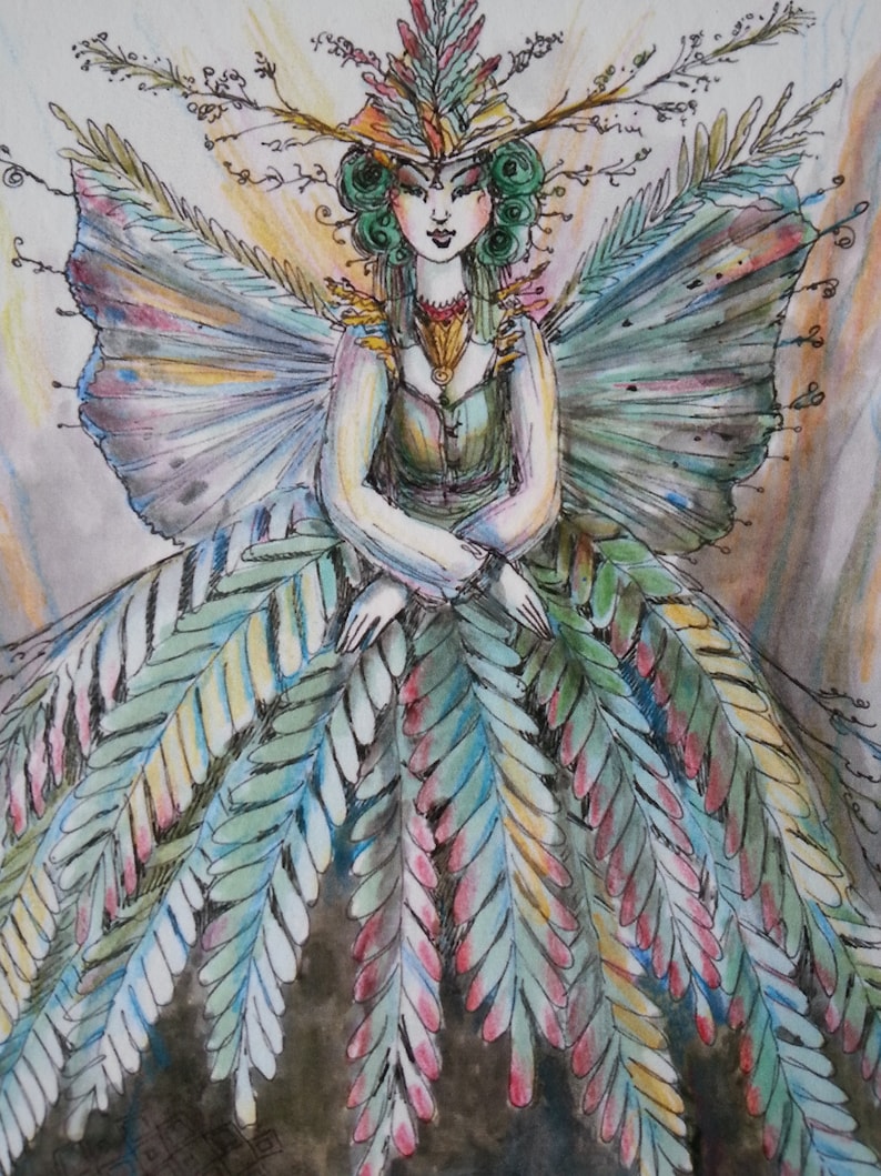 miniature watercolor butterfly wings fairytale whimsy Limited Edition 22 ACEO fern fairy witch collectible Paulina Cassidy