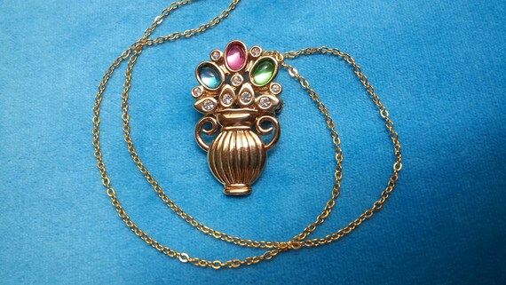 Beautiful vintage flower vase brooch and pendant,… - image 2