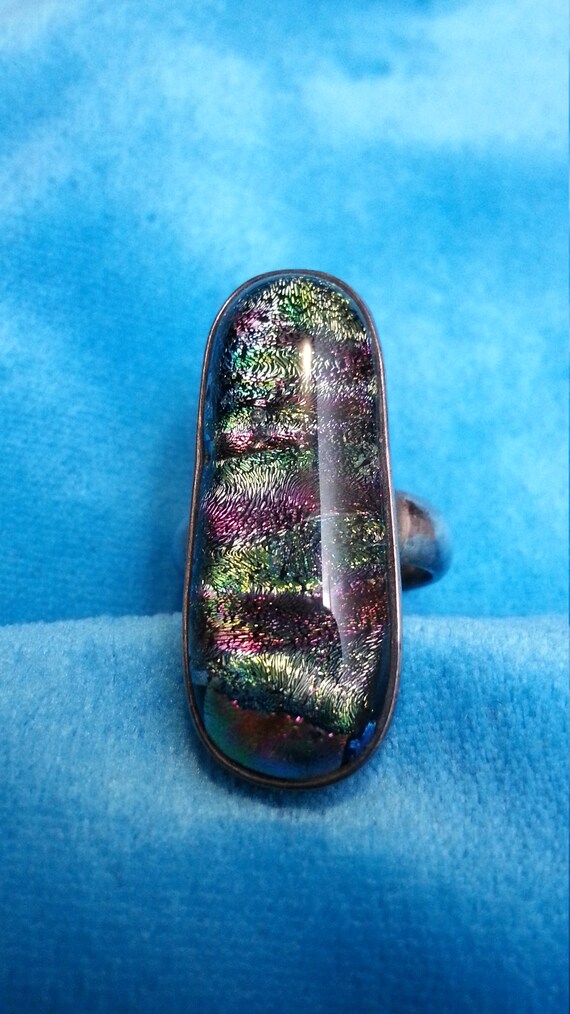 Beautiful sterling silver dichroic glass ring, ir… - image 6