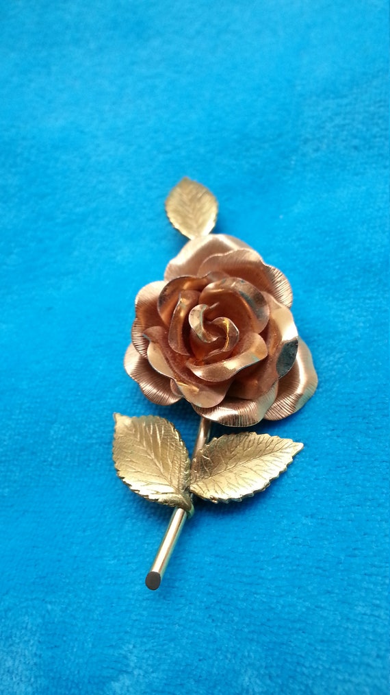 Krementz vintage rose brooch, 14k gold plated, rom