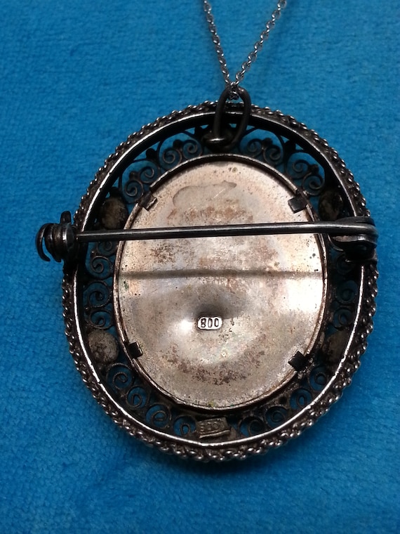 Wonderful vintage filigree brooch/pendant, 800 si… - image 10