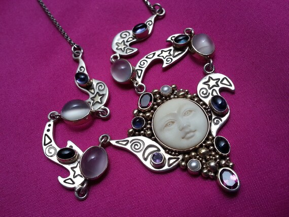 Sterling silver Mystical Madness necklace, moon g… - image 3