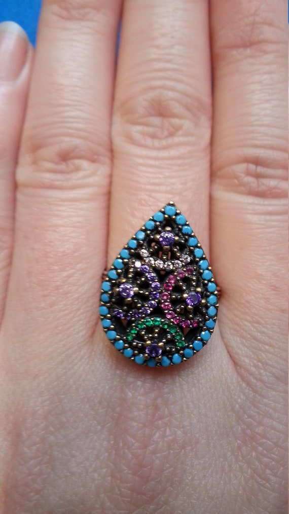 Delightful sterling ruby teardrop ring, sparkling… - image 3