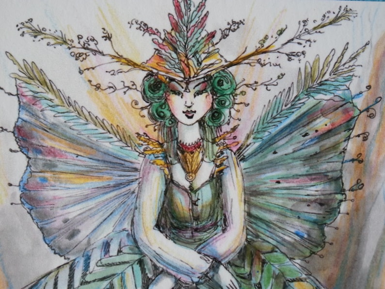 miniature watercolor butterfly wings fairytale whimsy Limited Edition 22 ACEO fern fairy witch collectible Paulina Cassidy