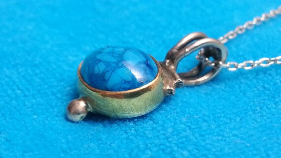Sterling silver and 22k gold turquoise pendant, l… - image 4