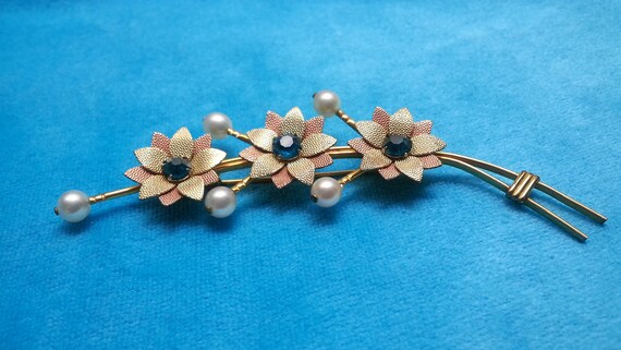 Lovely 12k gold-plated Van Dell brooch, cultured … - image 6