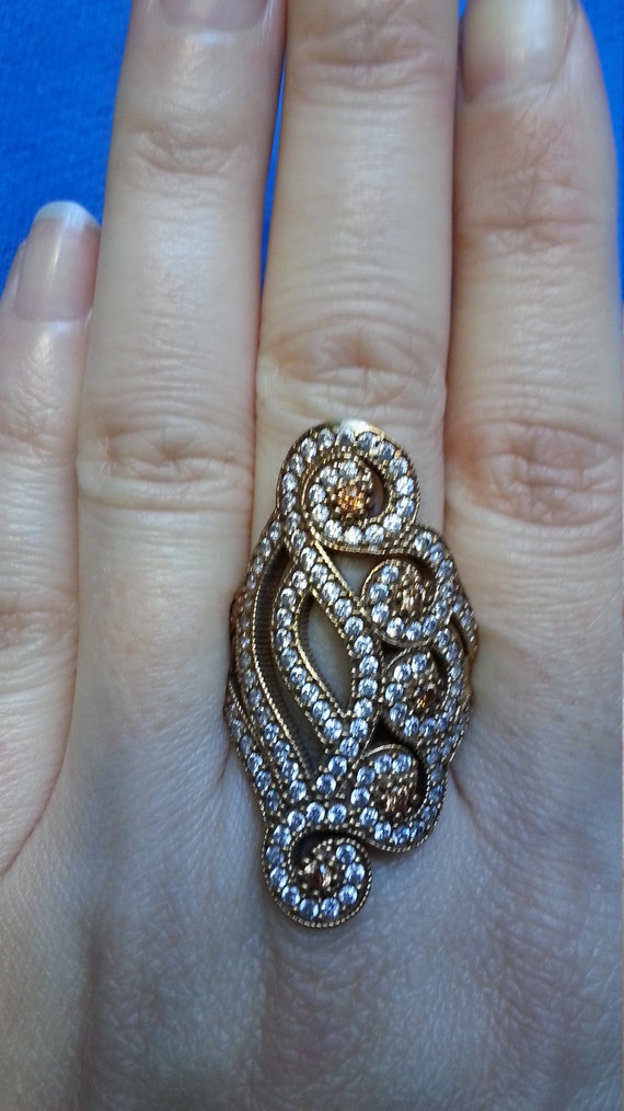 Impressive statement ring, sterling silver and br… - image 3