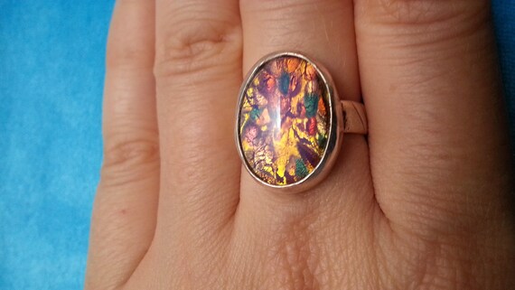 Bold sterling silver ring, iridescent dragon's br… - image 5