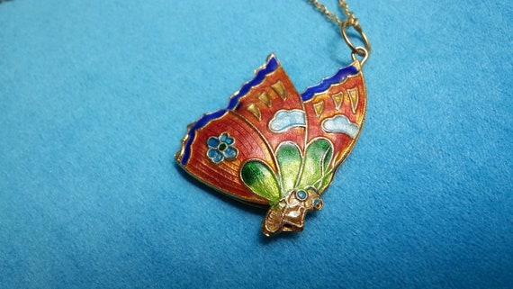 Beautiful vintage Chinese enamel flying butterfly… - image 3