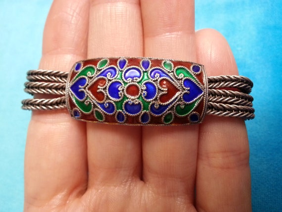 Beautiful sterling silver enamel vintage bracelet… - image 5