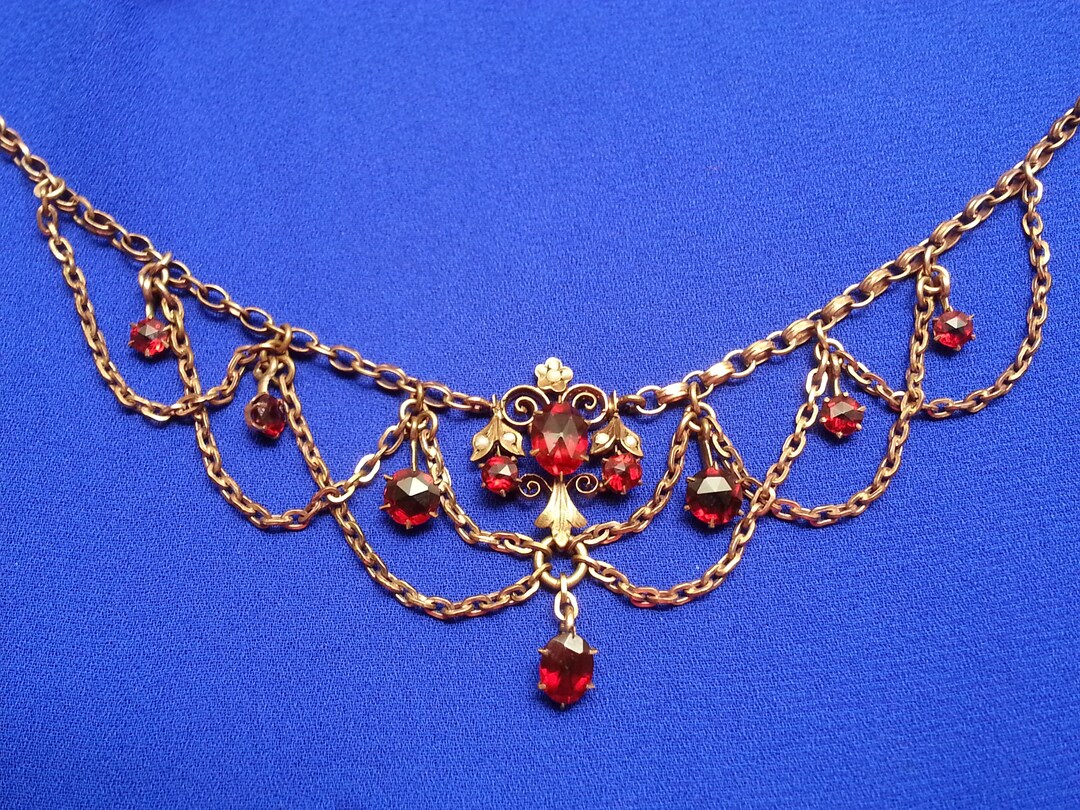 Rare Antique Victorian Festoon Necklace Crystals Etsy