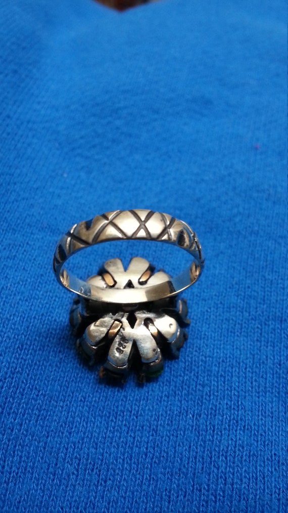 Impressive sterling ruby emerald flower ring, sil… - image 8