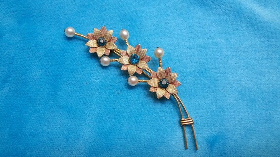Lovely 12k gold-plated Van Dell brooch, cultured … - image 2