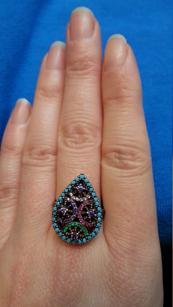 Delightful sterling ruby teardrop ring, sparkling… - image 7