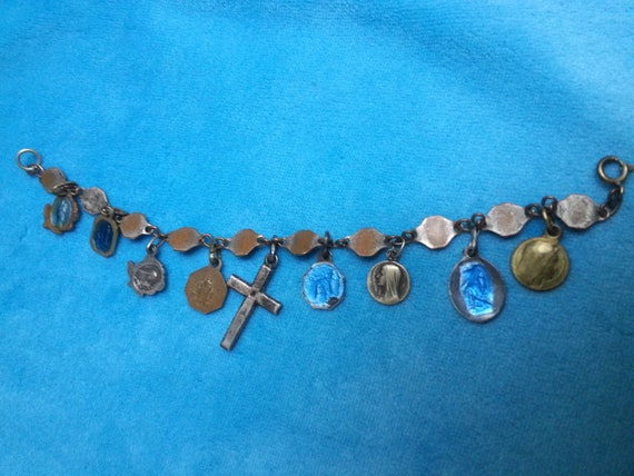 Lovely enamel vintage Catholic charm bracelet, tu… - image 10